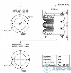 Пневмоподушка сильфон в сборе 1/2 M10 CONTITECH FT41232